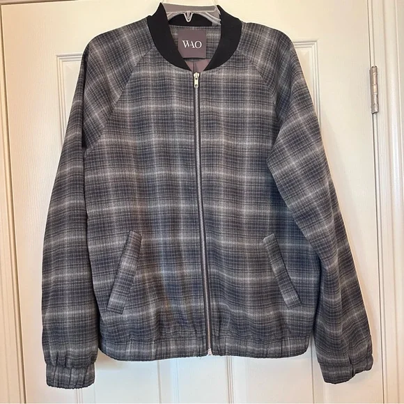 WAO Bomber Jacket Plaid Black and Gray Women's Sz Medium - Picture 2 of 16